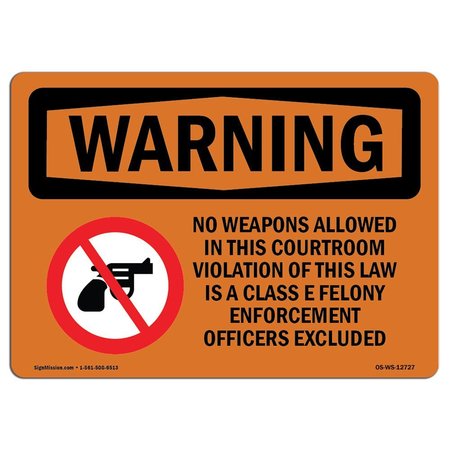 SIGNMISSION OSHA Warning Sign, 12" Height, 18" Width, Aluminum, No Weapons Allowed In This Courtroom, Landscape OS-WS-A-1218-L-12727